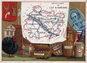 Lot og Garonne (Lot-et-Garonne, 47), Aquitaine, Frankrike. Tobakksfabrikk, kalkunavl, vin, korker, plommer, konjakk, bensin. Portrett av Bernard Germain Etienne de Laville-sur-Illon, greve av Lacepede (eller de la Cepede av French School