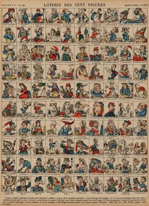 Lotteri på hundre figurer (farget gravering) av French School