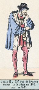 Ludvig 11, 55. konge av Frankrike, besteg tronen i 1461, døde i 1483 (farget gravering) av French School