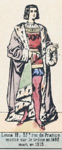 Ludvig 12, 57. konge av Frankrike, besteg tronen i 1498, døde i 1515 (farget gravering) av French School