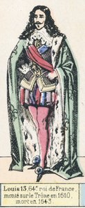 Louis 13, 64. konge av Frankrike, besteg tronen i 1610, døde i 1643 (farget gravering) av French School