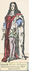 Louis 14, 65. konge av Frankrike, besteg tronen i 1643, døde i 1715 (farget gravering) av French School