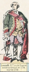Ludvig 16, 67. konge av Frankrike, besteg tronen i 1774, døde i 1792 (farget gravering) av French School
