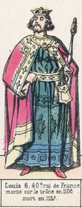 Ludvig 6, 40. konge av Frankrike, besteg tronen i 1108, døde i 1137 (farget gravering) av French School