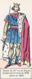 Ludvig 8, 43. konge av Frankrike, besteg tronen i 1223, døde i 1226 (farget gravering) av French School