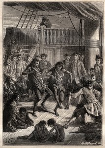 Louis Antoine, greve av Bougainville (1729-1811) mottok innbyggerne i Bay Fortescue (Detroit of Magellan) i sin båt "" La Boudeuse""" i 1768 - illustrasjon fra "The Great Mariners of the 18th century" av French School