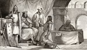 Louis II (848-79) Stammereren mottar en troskapsed fra en adelsmann, fra 'Histoire de France' av Colart, utgitt ca. 1840 av French School