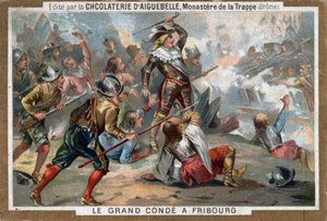 Louis II av Bourbon, Prince of Conde (Bourbon-Conde), kjent som Le Grand Conde, i slaget ved Fribourg i 1644. Kromolitografi av 1800-tallet. av French School