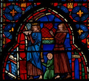 Louis IX bærer relikvier inn i Sainte-Chapelle, assistert av Robert DArtois, 1246-48 av French School