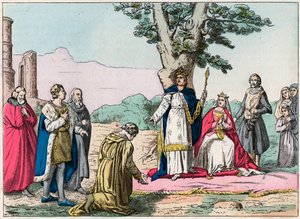 Louis IX, dit "Saint-Louis"" (1214-1270) yter rettferdighet til alle sine undersåtter i Bois de Vincennes - Saint Louis (1214-1270) yter rettferdighet - Gravering av slutten av 1800-tallet i "Nos Gires Nationales - Bilder og resitasjone av French School