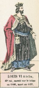 Louis VI dit le Gros, 46. konge, besteg tronen i 1108, døde i 1137 (farget gravering) av French School