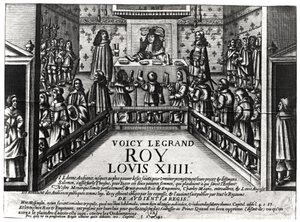 Louis XIV (1638-1715) administrerende rettferdighet (xylograf) (bw-foto) av French School
