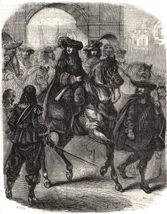 Ludvig XIV (1638-1715) og hans kone Marie Therese (Marie-Therese) av Østerrike (1638-1683) gikk inn i Paris i 1660. Gravering i "" Histoire de France"" av L.-P. Anguetil av French School