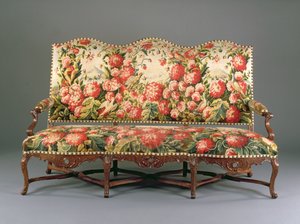 Louis XIV Canape, ca. 1710 (utskåret valnøtt og billedvev) (se også 220170) av French School