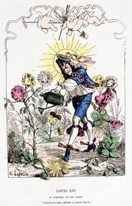 Louis XIV forkledd som gartner - i "" Histoire de France Tintamarresque"" av Touchatout av French School