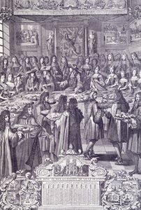 Louis XIV, hans folks kjærlighet og glede, gravering fra Almanacco av French School