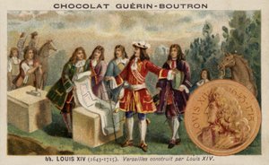 Louis XIV av Frankrike som fører tilsyn med byggingen av Versailles-palasset (chromolitho) av French School
