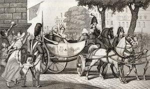 Louis XVIII (1755-1824) går inn i Paris ved restaureringen i 1814, fra 