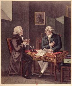 Louis XVI (1754-93) Leser sin siste vilje og testamente for Guillaume de Lamoignon de Malesherbes (1721-94) i tempelet, 25. desember 1793 av French School