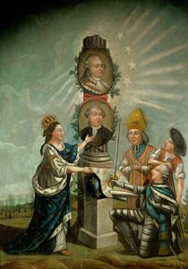 Ludvig XVI og hans finansminister Jacques Necker, beundret av de tre standene i Frankrike, aristokratiet, presteskapet og borgerskapet … av French School