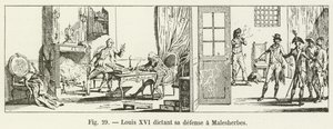 Ludvig XVI dikterer sitt forsvar til Malesherbes av French School