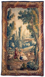 Louis XV Aubusson pastoralt tapet av French School