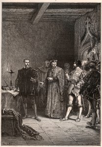 Louis de Berquin (1485-1529), ridder og humanist, religiøs reformator, frigjort av Jean de la Barre (1523-1533) prevot de Paris - Louis de Berquin (til venstre) løslatt fra fengselet av John de la Barre - gravering fra "" Frankrikes historie fort av French School