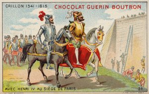 Louis des Balbes de Berton de Crillon , fransk soldat, med kong Henry IV ved beleiringen av Paris (chromolitho) av French School