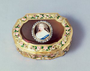 Louis XVI oval snusboks, av Gabriel Gallois, Paris, 1738 (gull, agat og emalje)