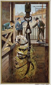 Senke en hest ned i en gruve (chromolitho) av French School