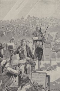 Ludwig van Beethoven dirigerer et orkester til tross for hans døvhet (gravering) av French School
