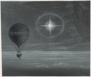 Månehalo og selvlysende kors observert under ballongen Zéniths langdistanseflyvning fra Paris til Bordeaux i mars av French School