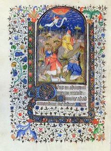 MS 1278 fol.106v Bebudelse til hyrdene, fra Heures a l