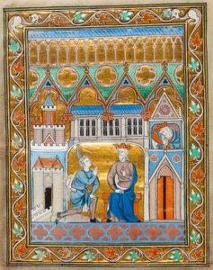 MS 300 fol.VIIi Kong David mottar nyheten om Absaloms død, fra Isabelle av Frankrikes psaltertimer, ca. 1255 av French School