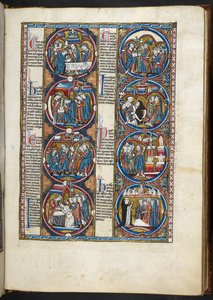 MS. Harley 1527, f.77r, miniatyrer fra Bible moralisée (vellum) av French School