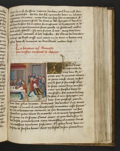 MS Hunter 252 143r-side fra Hundred New News, ca. 1461-62 av French School