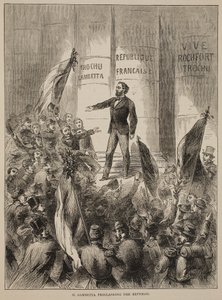 M. Gambetta proklamerer republikken, september 1870, illustrasjon fra Cassells historie om krigen mellom Frankrike og Tyskland, 1870-1871 av French School