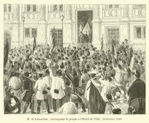 M de Lamartine, harangerte folket på Hôtel de Ville, 26. februar 1848 av French School