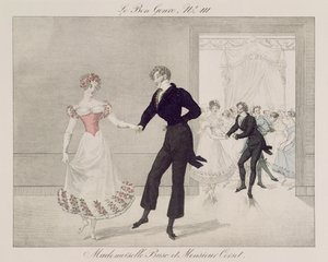 Mademoiselle Busc and Monsieur Corset, plate 111 fra le Bon Genre, ca. 1810 (fargegravering) av French School
