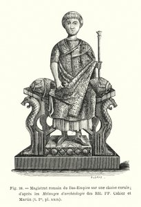 Romersk sorenskriver i det nedre imperiet på en curulestol; etter Melanges d