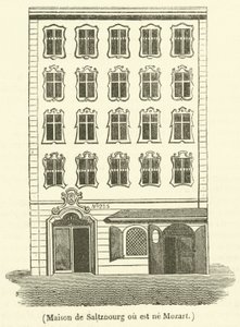 Saltzburg-huset der Mozart ble født (gravering) av French School