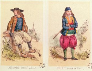 Mannskostymer fra Landerneau og Goulven, fra Les Costumes Bretons de Sorrieu av French School