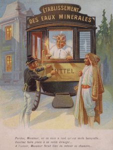 Mann blir bedt om å dele rommet sitt med en fremmed (chromolitho) av French School