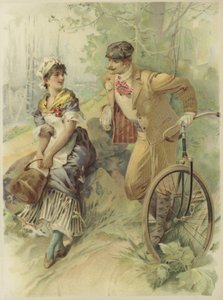 Mann på sykkel som tilbyr hushjelp. (chromolitho) av French School