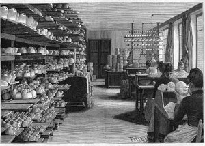 Manufacture of montreuil dolls in 1888. Room for drying dolls heads before cooking and decoupage of eyes. av French School