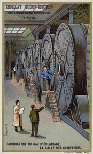 Produksjon av gass for belysning. Målerhall (chromolitho) av French School