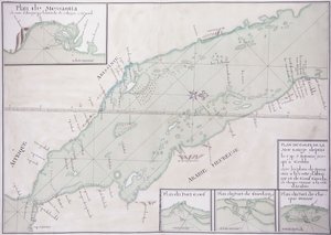 Manuskriptkart over den sørlige delen av Rødehavet fra Afrikas horn og Jemen opp til Jiddah, ca. 1740 av French School