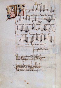 Manuskriptside for en samling franske sangpartiturer. 1400-tallet. Dijon, kommunebiblioteket av French School