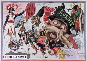 Kart over animert Europa 1870 av French School