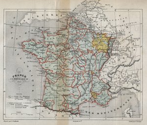 Kart over Frankrike ved Louis XIVs død i 1715 - Plan de La france a la mort de Louis XIV en 1715 - gravering i "" Histoire de France" av Victor Duruy (1811-1894) - 1882 av French School